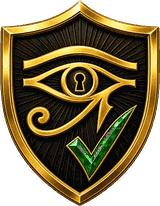AmunBet Protect gold shield emblem with an eye of Horus and verification check